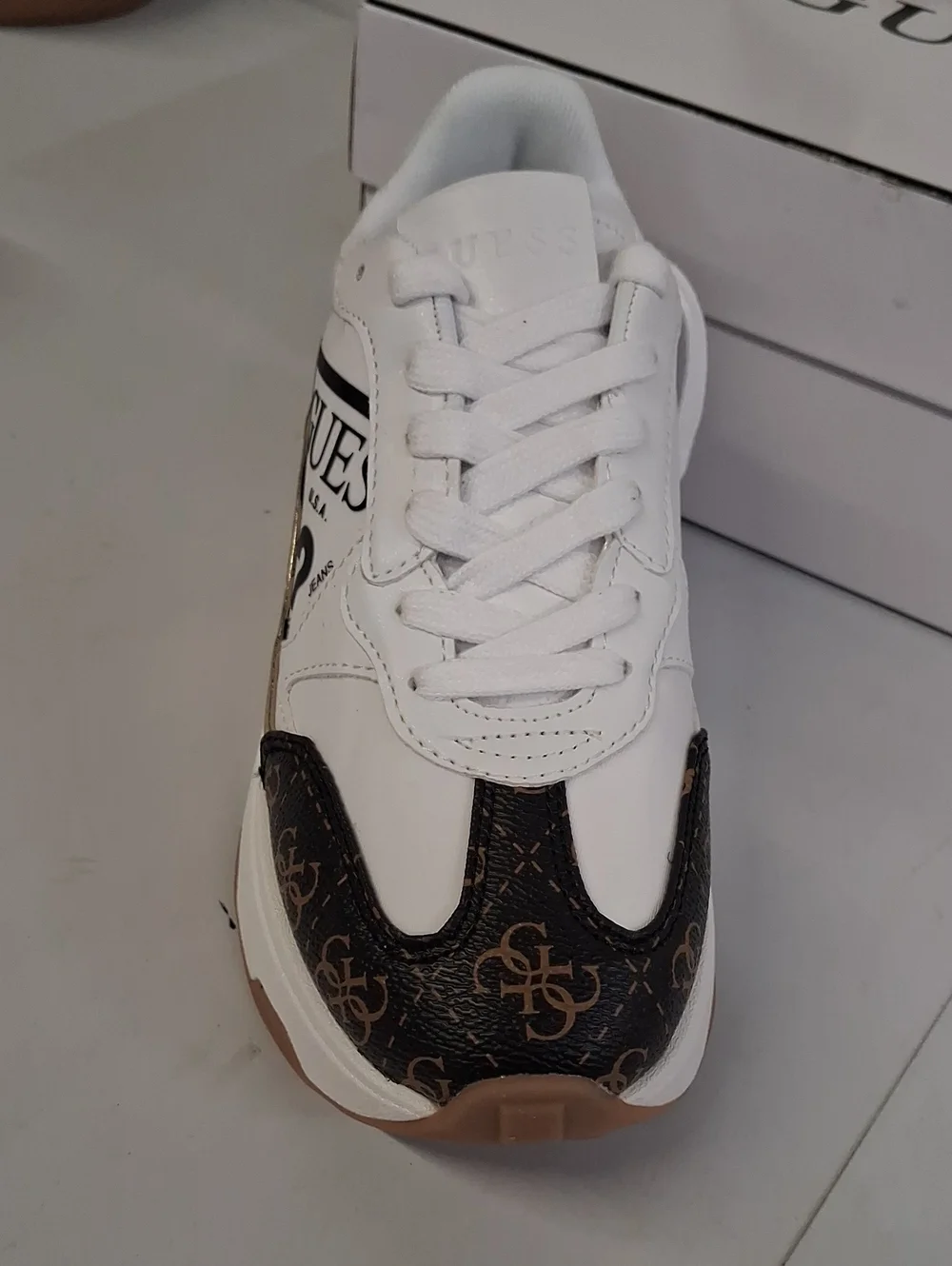 NWT GUESS White, Brown & Gold Platform Sneakers